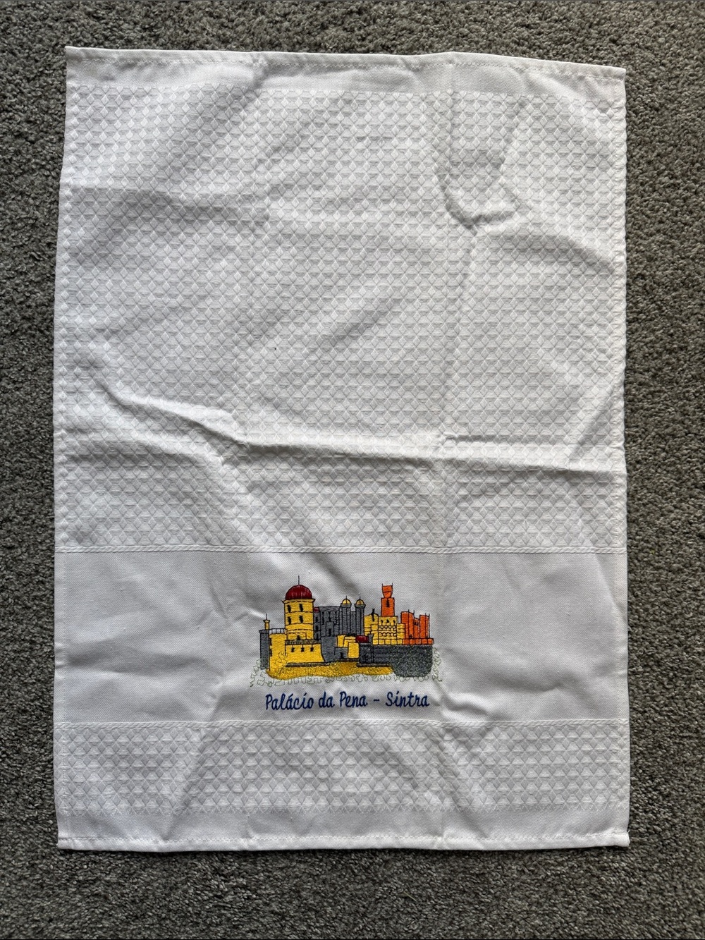 White Embroidered Sintra Palace Decorative Tea Towel